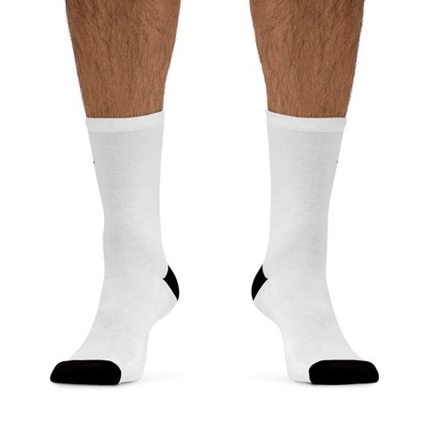 Pair of MURR unisex socks – white with bold printed design, comfortable cotton blend  
