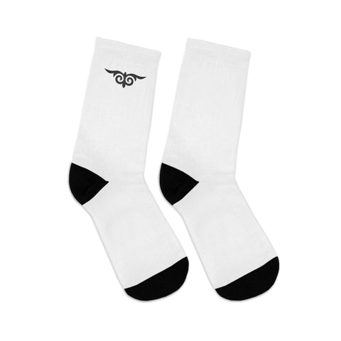Pair of MURR unisex socks – white with bold printed design, comfortable cotton blend  
