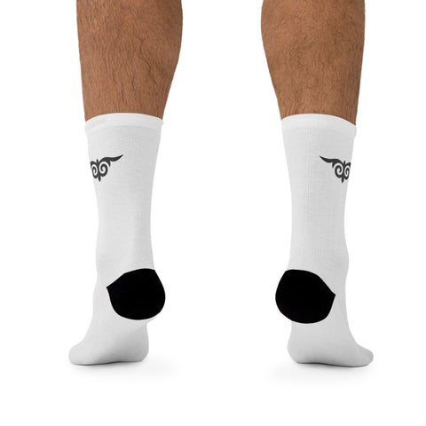 Pair of MURR unisex socks – white with bold printed design, comfortable cotton blend  

