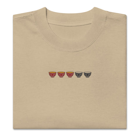 MURR Oversized Faded Bone T‑Shirt – unisex, soft cotton, front view with embroidered logo, vintage washed finish, relaxed streetwear style
