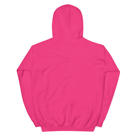 pink MURR Unisex Heavy-Blend Hoodie – streetwear style, cotton-poly blend, back view with double-lined hood and ribbed cuffs
