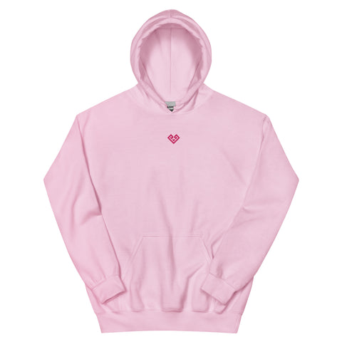 pink MURR Unisex Heavy-Blend Hoodie – streetwear style, cotton-poly blend, back view with double-lined hood and ribbed cuffs
