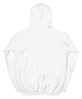 White MURR Unisex Heavy-Blend Hoodie – streetwear style, cotton-poly blend, back view with double-lined hood and ribbed cuffs

