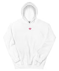 White MURR Unisex Heavy-Blend Hoodie – streetwear style, cotton-poly blend, back view with double-lined hood and ribbed cuffs
